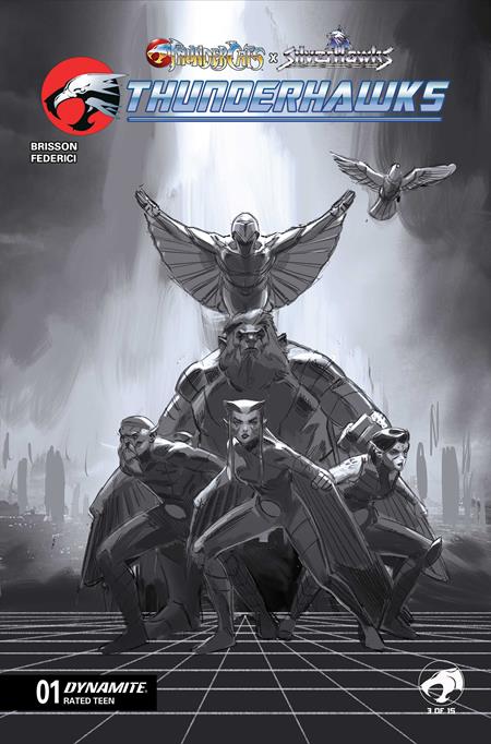 THUNDERCATS X SILVERHAWKS THUNDERHAWKS #1 CVR J INC 1:15 MARCO FAILLA B&W VAR (Limit 1 Per Customer) (rel:04/22)