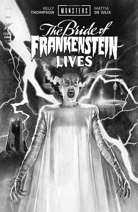 UNIVERSAL MONSTERS THE BRIDE OF FRANKENSTEIN LIVES #1 (OF 4) (Limit 1 Per Customer) CVR E INC 1:25 JOSHUA MIDDLETON B&W CLASSIC HORROR VAR (rel:10/28)