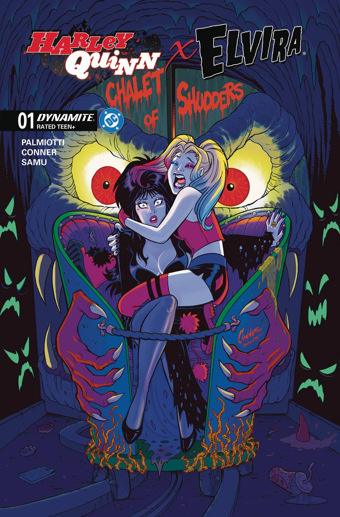 HARLEY QUINN X ELVIRA #1 CVR P INC 1:15 AMANDA CONNER FOIL VAR (rel:10/01)