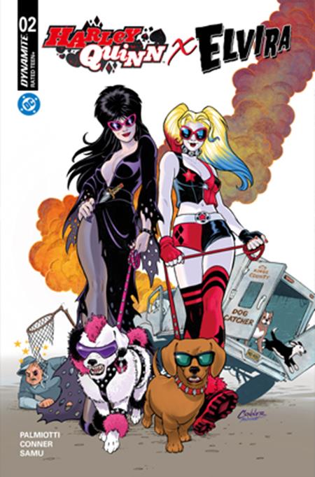 HARLEY QUINN X ELVIRA #2 CVR E AMANDA CONNER DOGS FOIL VAR (Limit 2 Per Cover) (rel:11/19)