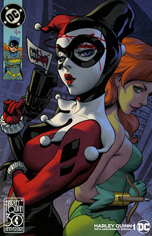 DF HARLEY QUINN 30TH ANNIVERSARY SPECIAL #1 ARTGERM VARIANT CRIMSON RED SIGNATURE SERIES SIGNED BY TERRY AND RACHEL DODSON (Limit 1 Per Customer) (rel:11/26)