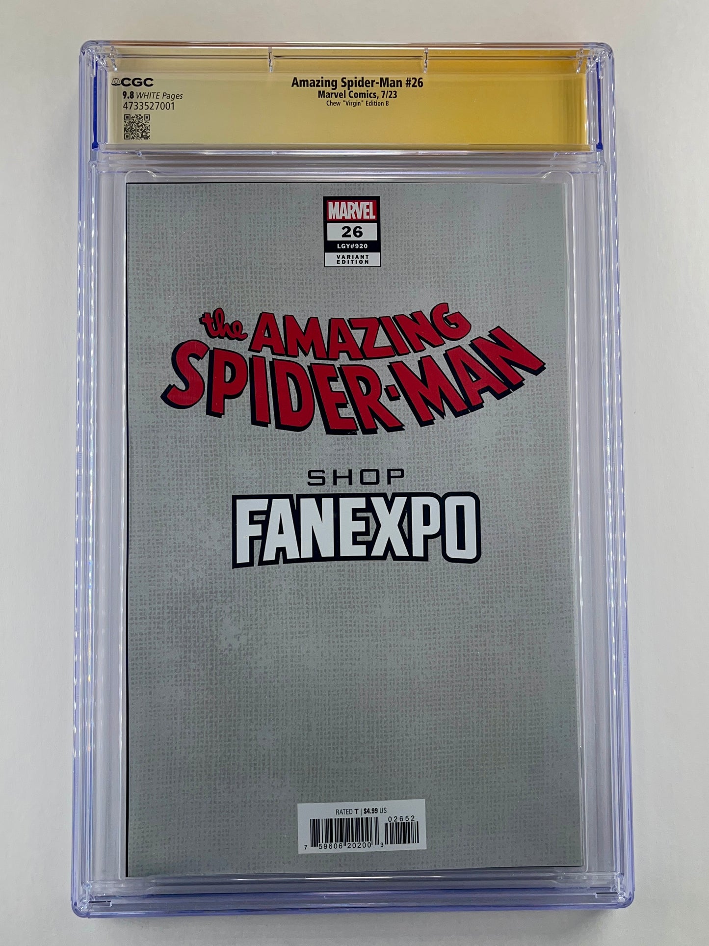 The Amazing Spider-Man #26 Fan Expo Derrick Chew Virgin Variant CGC 9.8 (Jul 2023) (Signed by Derrick Chew)