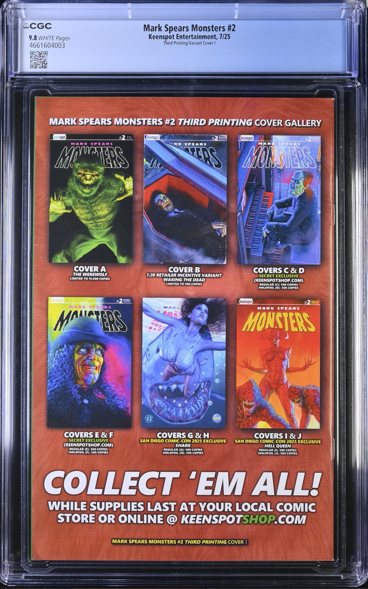 MARK SPEARS MONSTERS #2 3RD PTG CVR I SDCC EXCLUSIVE LTD 500 "HELL QUEEN" CGC 9.8