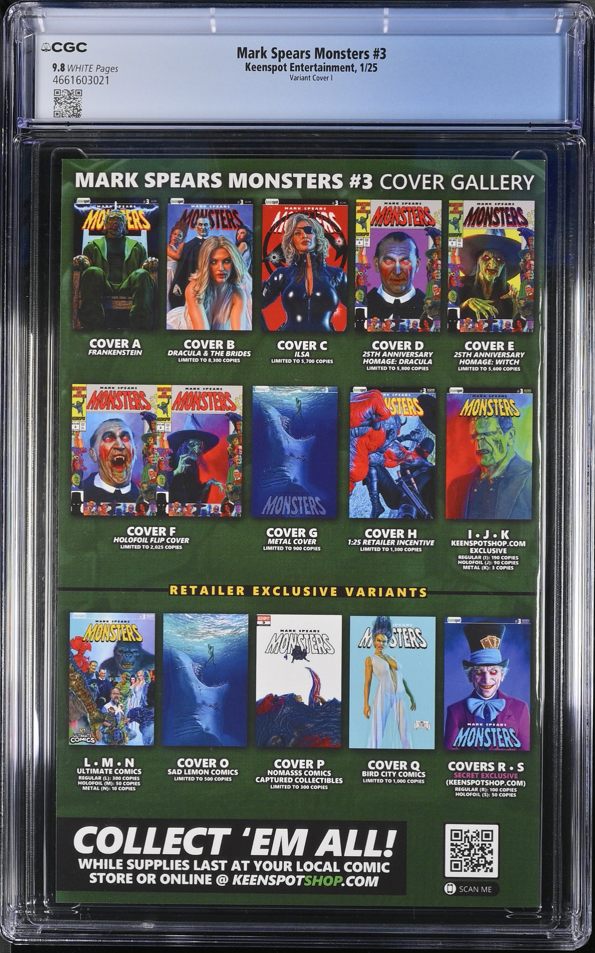 MARK SPEARS MONSTERS #3 COVER I LIMITED 190 CGC 9.8 ONLY 5 AT THIS GRADE