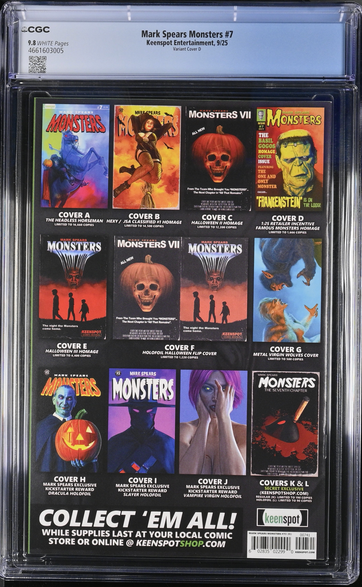 MARK SPEARS MONSTERS #7 COVER D 1:25 RETAILERS INCENTIVE CGC 9.8