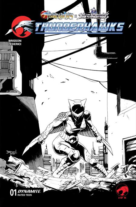 THUNDERCATS X SILVERHAWKS THUNDERHAWKS #1 CVR I INC 1:10 DECLAN SHALVEY LINE ART VAR (Limit 1 Per Customer) (rel:04/22)
