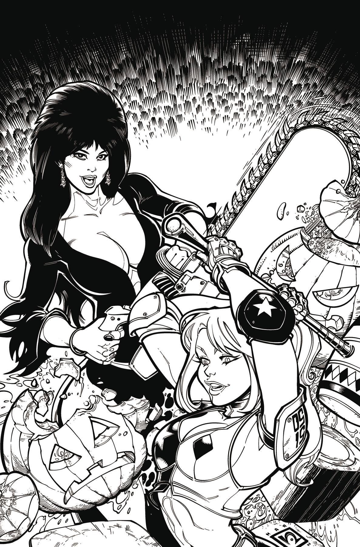 HARLEY QUINN X ELVIRA #1 CVR Q INC 1:15 CHAD HARDIN LINE ART VIRGIN VAR (rel:10/01)
