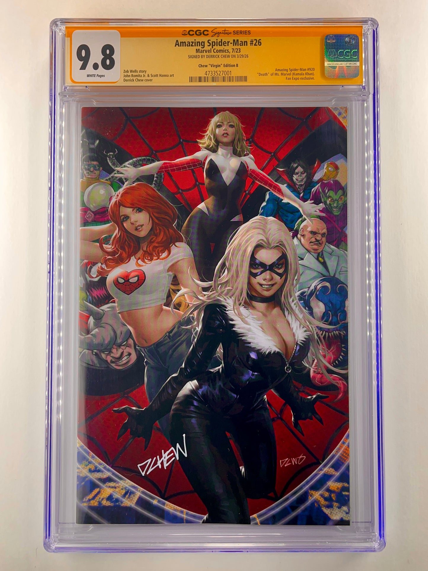 The Amazing Spider-Man #26 Fan Expo Derrick Chew Virgin Variant CGC 9.8 (Jul 2023) (Signed by Derrick Chew)