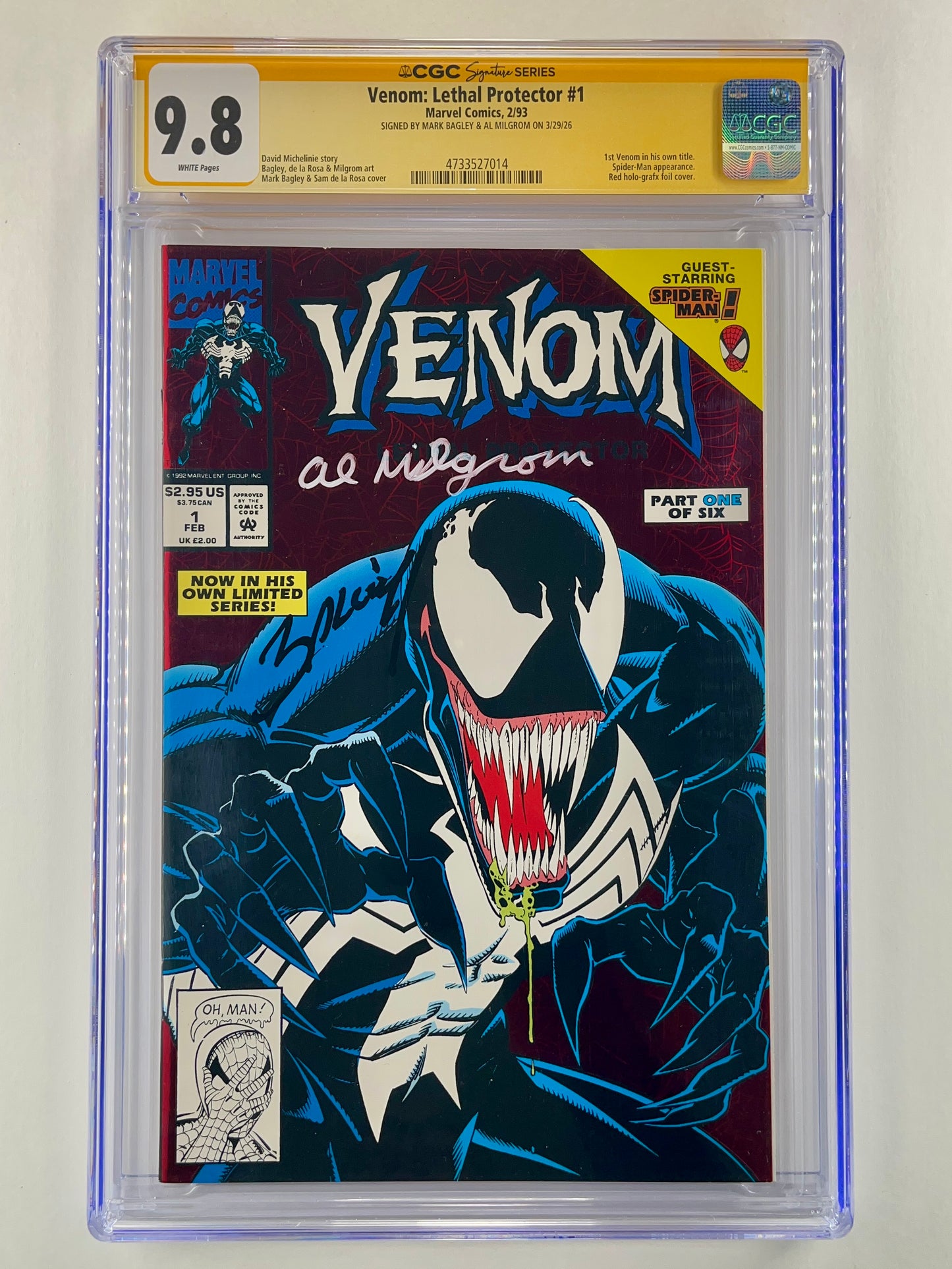 Venom: Lethal Protector #1 Foil Variant CGC 9.8 (Feb 1993) (Signed by Mark Bagley & Al Milgrom)