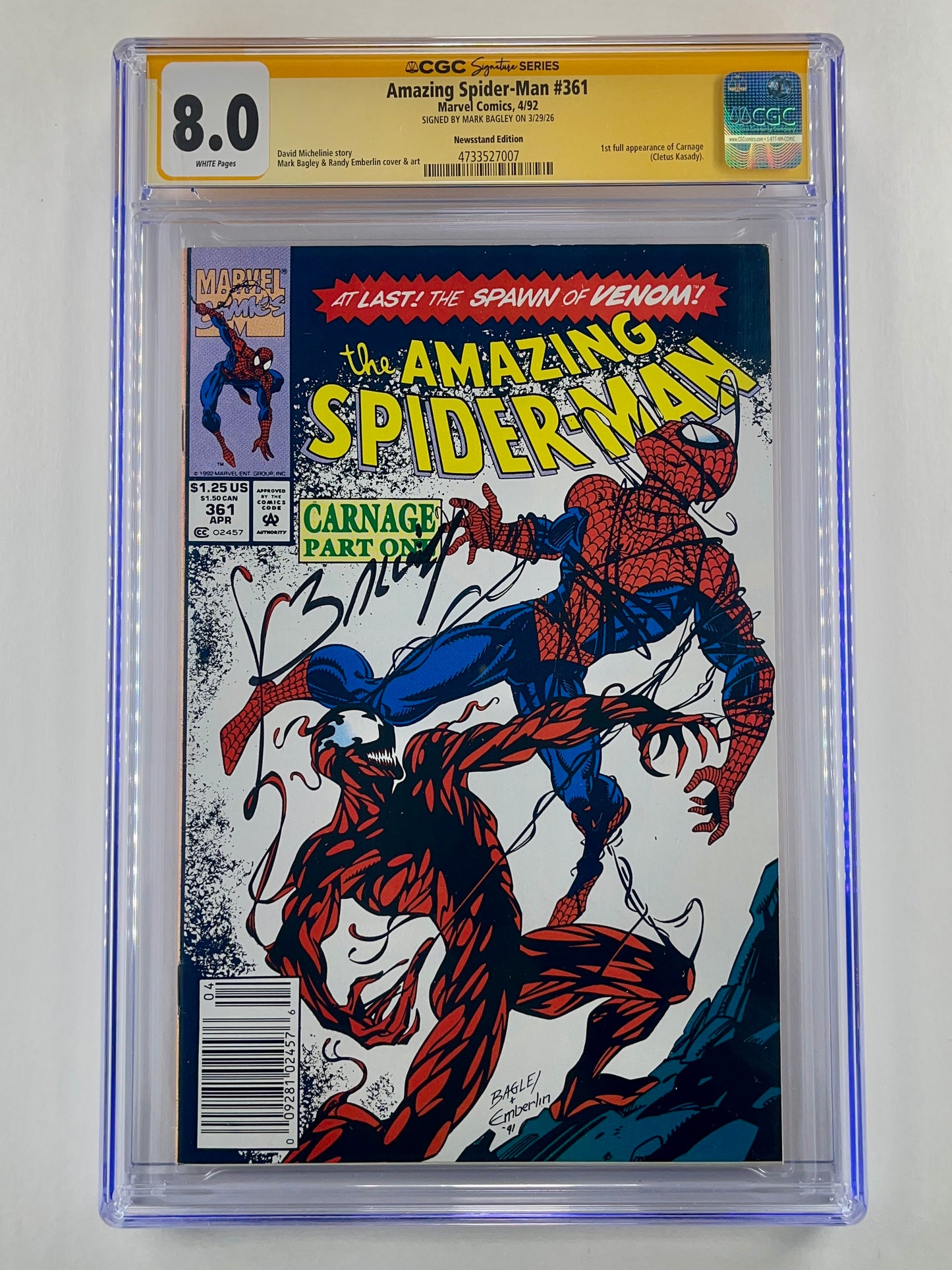 The Amazing Spider-Man #361 CGC 8.0 (Apr 1992) (Signed by Mark Bagley)