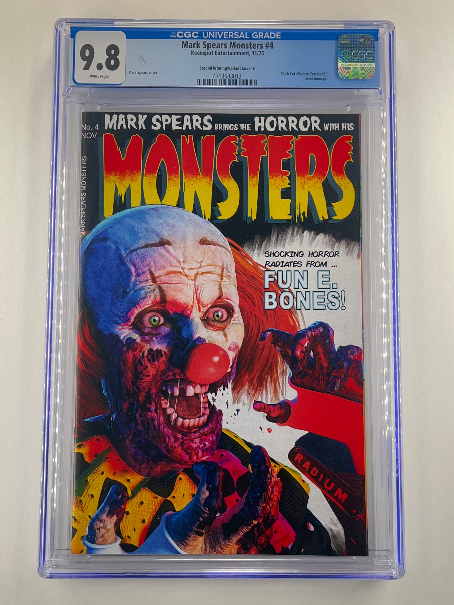 Mark Spears Monsters #4 2nd Printing 1:25 Mark Spears Black Cat #50 Homage Clown Variant CGC 9.8 (Nov 2025)