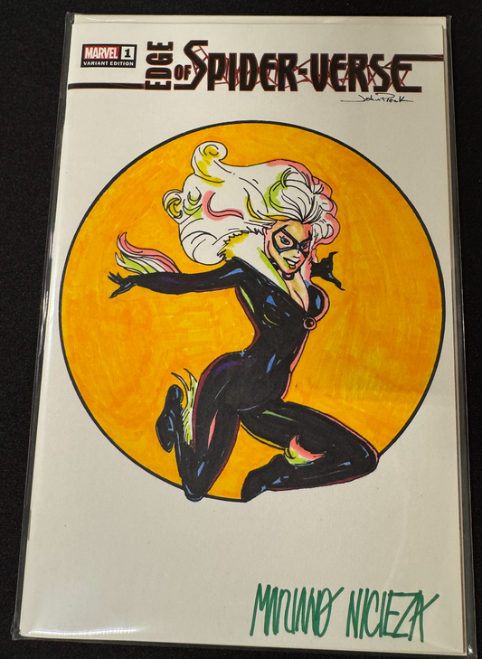 EDGE OF THE SPIDER-VERSE COMMISSIONED COVER ART SIGNED AND REMARKED BY TONY SCOTT AND MARIANO NICIEZA WITH BLACK CAT SKETCH (Limit 1 Per Customer) (rel:11/26)