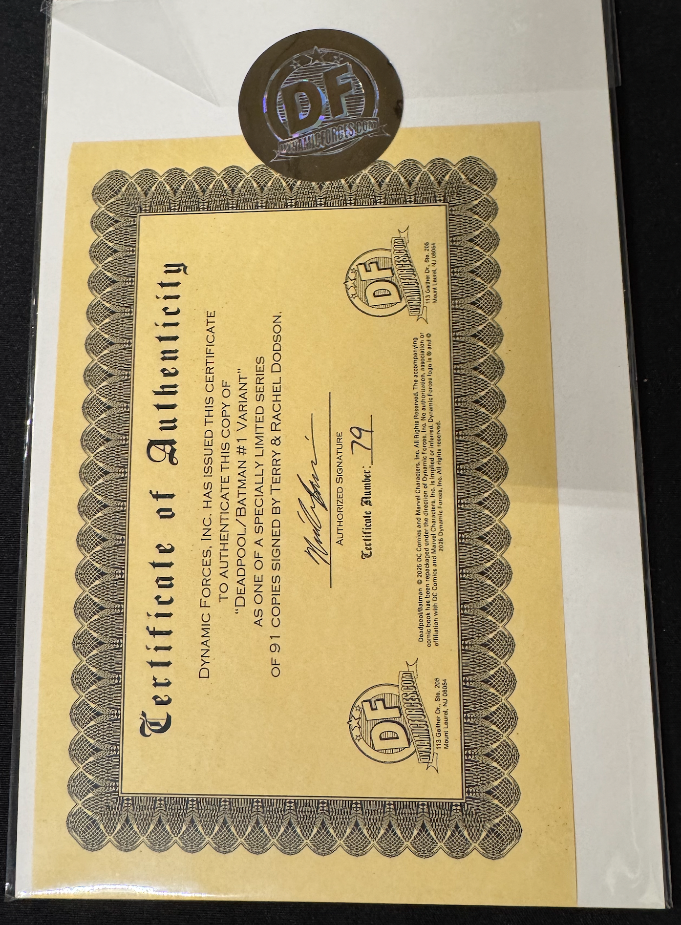 DF DEADPOOL BATMAN #1 BLOOD RED SIGNATURE SERIES SIGNED BY TERRY AND RACHEL DODSON  (Limit 1 Per Customer) (rel:11/26)